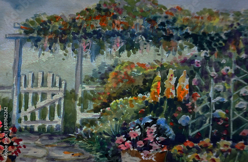 Art painting Hand drawn Watercolor Flowers in garden from thailand 