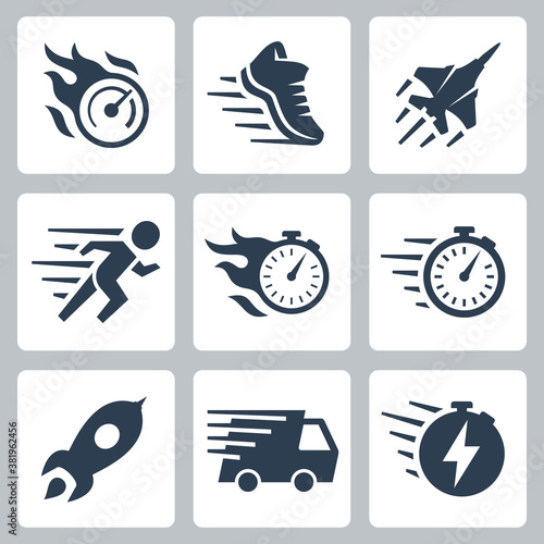 Fast Speed and Quickness Related Vector Icon Set