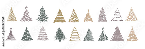 Christmas tree hand drawn illustrations. Vector.	