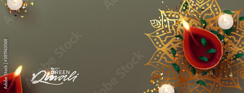Diwali Festival banner. Celebration Deepavali Festival of Lights is major Hindu religious. Holiday India's. Realistic traditional oil lamp design. Poster and header for website. vector illustration