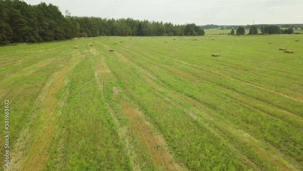 Amazing landscape with hay bales in the field after harvest. The view from the height of bird flight. drone copter. Amazing landscape with hay bales in the field after harvest. The view from the height of bird flight. drone copter.