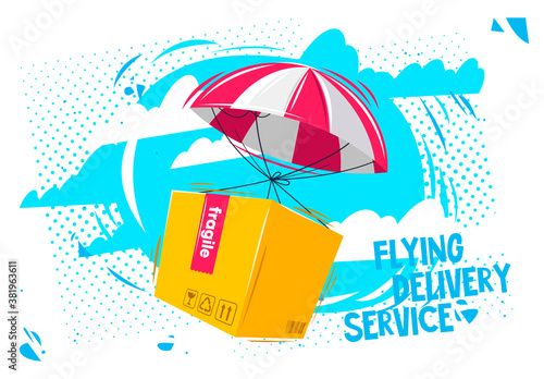 vector illustration of air delivery service, delivery of cargo and boxes by air using air probes and balloons
