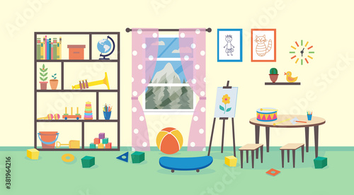 Elementary school class or study room of kindergarten vector cartoon illustration