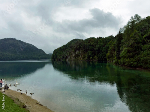 lake and mountains at cloudy day in Munich  Germany