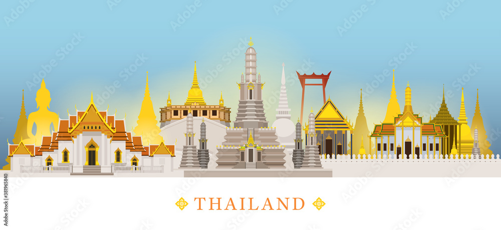 Fototapeta premium Bangkok, Thailand, Temple, Landmarks Skyline Background