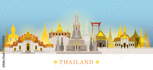 Bangkok, Thailand, Temple, Landmarks Skyline Background