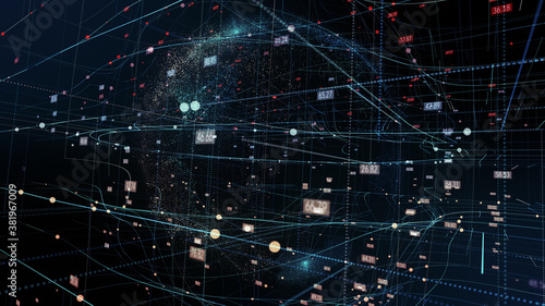 Spinning earth with digital data grid