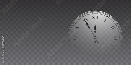 New Year old circle clock on transparent background. Vector illustration