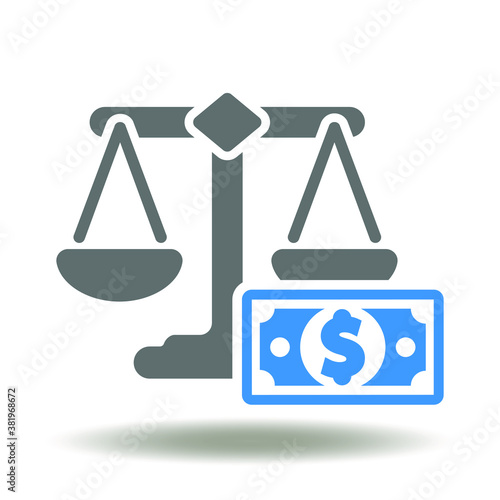 Scales dollar banknote icon vector. Law and Money Conceptual Symbol. Legal Finance Sign.
