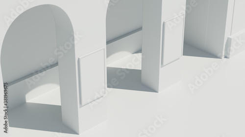 3d render of bright abstract architecture geometry. Bright light with sharp shadows. Minimalism.