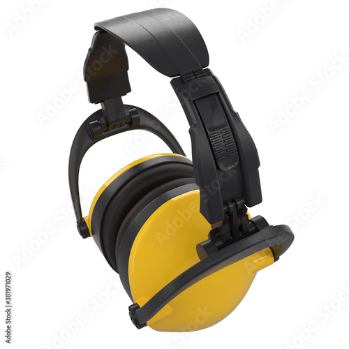 Protective yellow earphones muffs isolated on a white with clipping path.