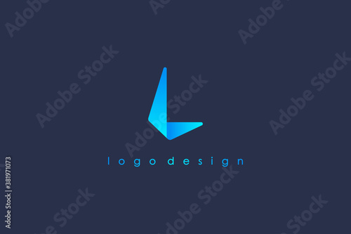 Abstract Initial Letter L Logo. Blue Geometric Arrow Shape Origami Style isolated on Blue Background. Usable for Business and Branding Logos. Flat Vector Logo Design Template Element.