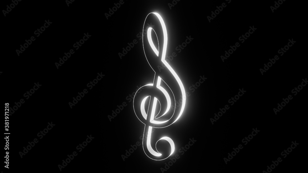 Fototapeta premium Close up of black and white shining Violin Key on black background. Music Theme. 3D rendering.