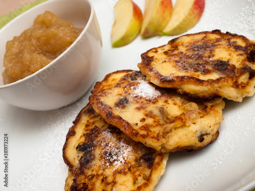 German cottage cheese pancakes with applesauce