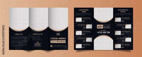 Food trifold brochure menu template. fast food menu brochure for restaurant with dark color