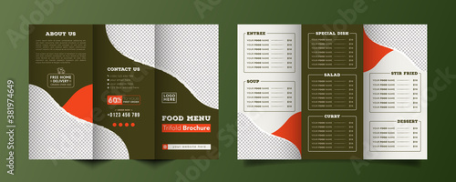 Food trifold brochure menu template. fast food menu brochure for restaurant with green color