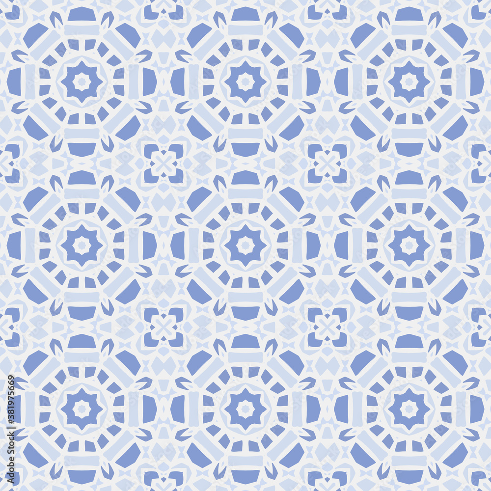 Creative color abstract geometric mandala pattern in blue, vector seamless, can be used for printing onto fabric, interior, design, textile,carpet.