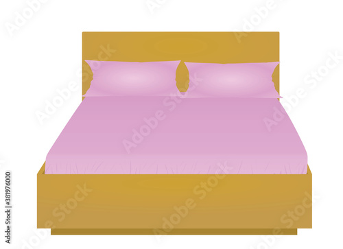 Purple  home or hotel double bed. vector illustration