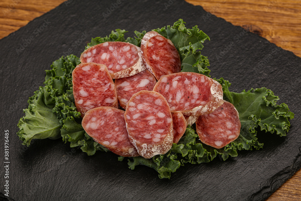 Iberian pork Fuet sausage slices Iberian pork Fuet sausage slices