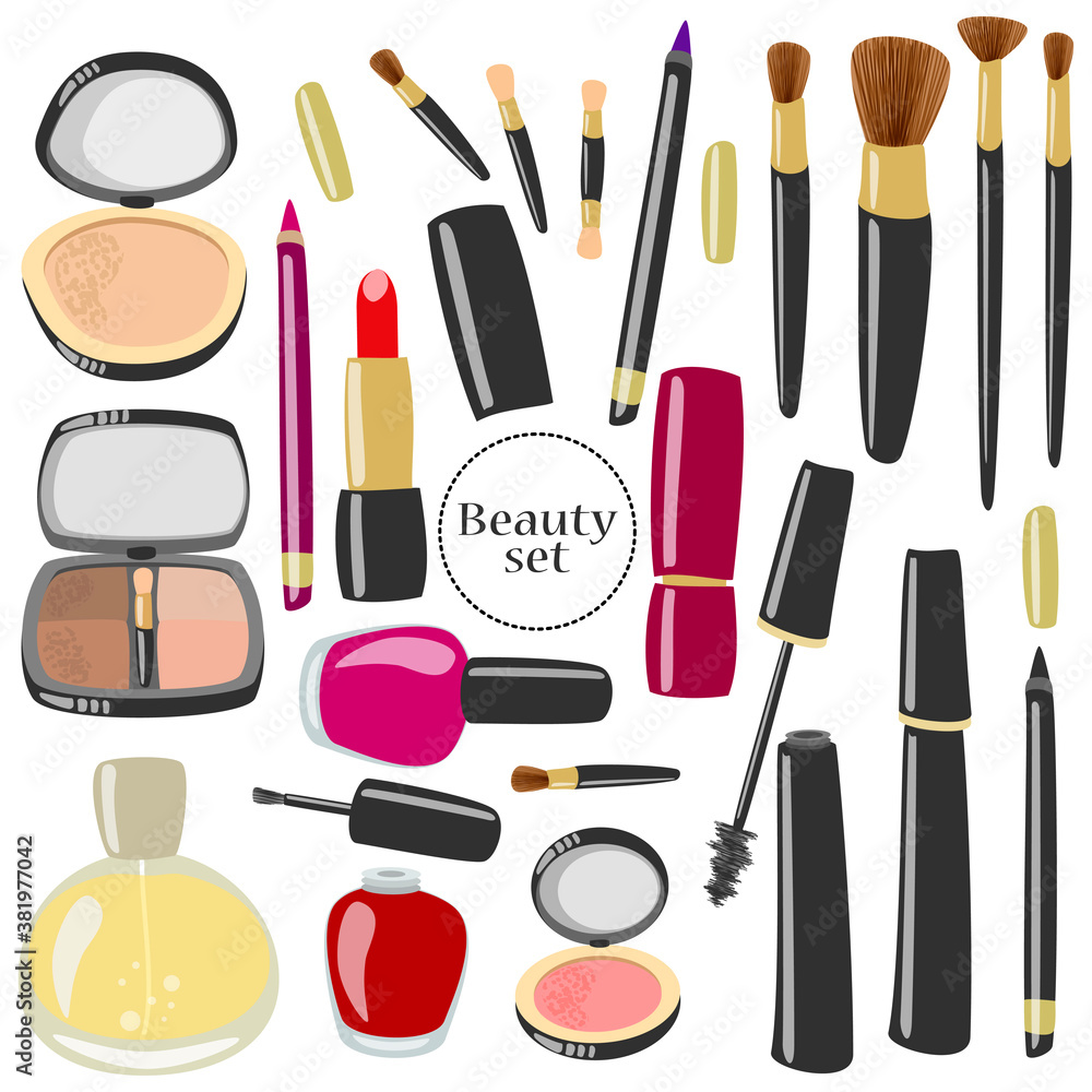 Vector make up and beauty products set. Vector make up and beauty products set.