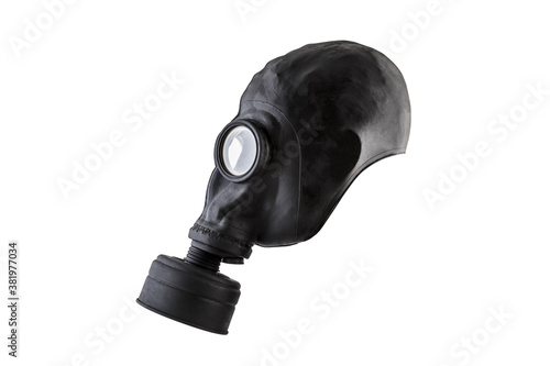Black gas mask isolated on white background with clipping path. Environment pollution