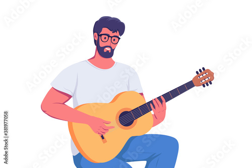 Young man guitar player vector illustration 