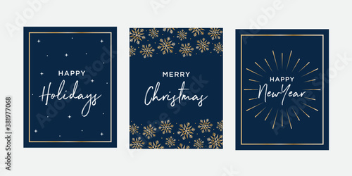 Happy Holidays, Merry Christmas, Happy New Year Greeting Card, Holiday Vector Set Illustration Background