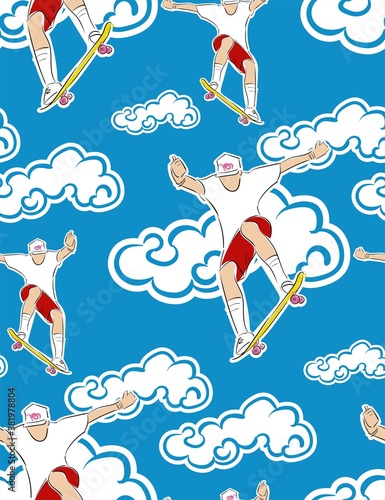 Wall Mural skate rider bright vector seamless pattern