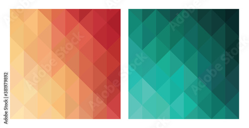Set of colorful mosaic backgrounds, red and green gradient layout vector