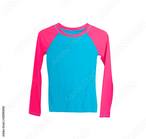 Foto Long sleeve lycra jersey or rashguard for watersport isolated on white backgroun