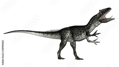 Allosaurus dinosaur roaring isolated in white background - 3D render