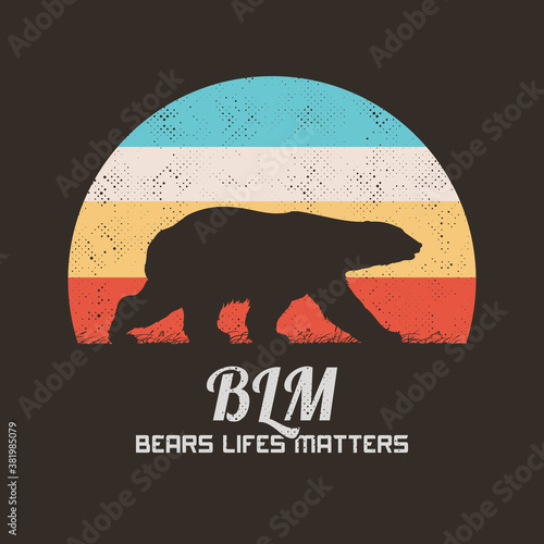 Lonely polar bear. Retro illustration with walking animal isolated silhouette. Multicolor texture background. Vector design for prints, t-shirts