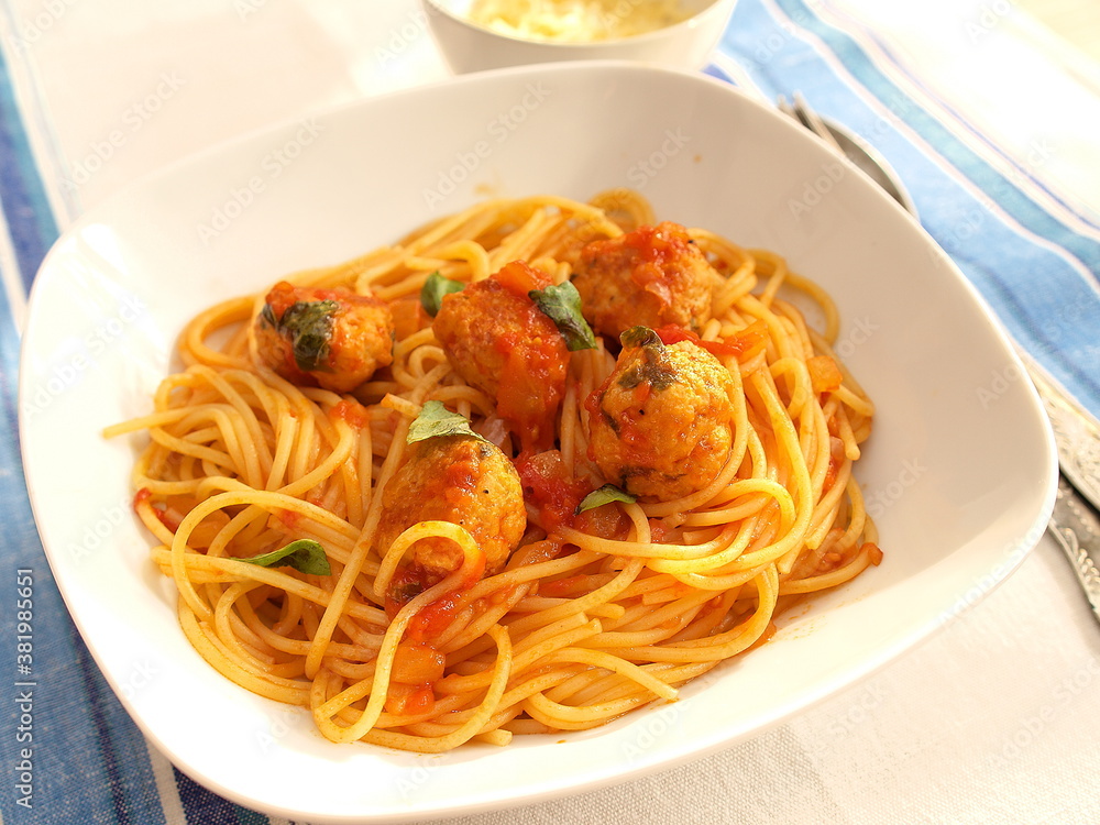Spaghetti with meatballs in tomato sauce Spaghetti with meatballs in tomato sauce