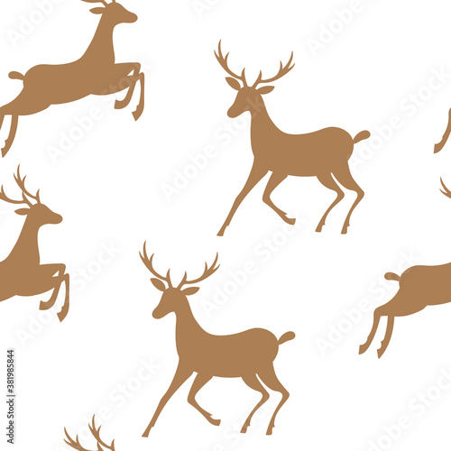 Seamless pattern with deer. Winter background. Vector