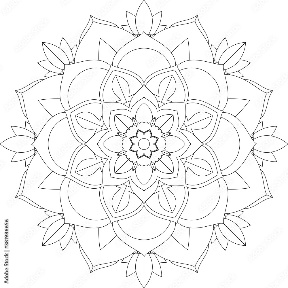 Easy Mandala coloring book simple and basic for beginners, seniors and children. Set of Mehndi flower pattern for Henna drawing and tattoo. Decoration in ethnic oriental, Indian style.