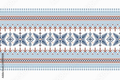 Vector illustration of Ukrainian folk seamless pattern ornament. Ethnic ornament. Border element. Traditional Ukrainian, Belarusian folk art knitted embroidery pattern - Vyshyvanka