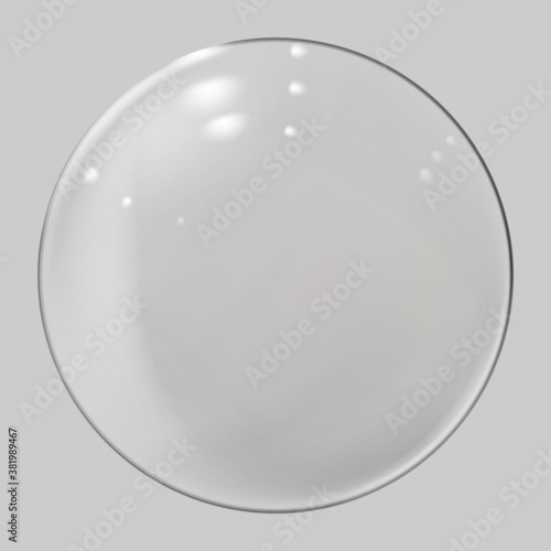 Realistic glass sphere. Transparent ball, realistic bubble