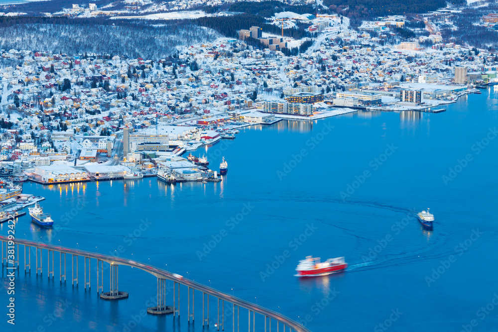 Aerial view on Tromso, Norway, Tromso At Winter Time, Norway