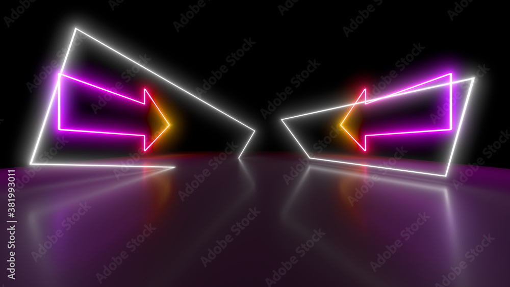 Neon lights on a black background. Reflections on the floor. 3d rendering image. Neon lights on a black background. Reflections on the floor. 3d rendering image.