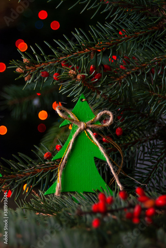 A green wooded fir-tree, Christmas tree decoration