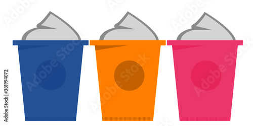 three plastic cups with yogurts