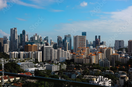 Skyline of Singapore with pool in foreground