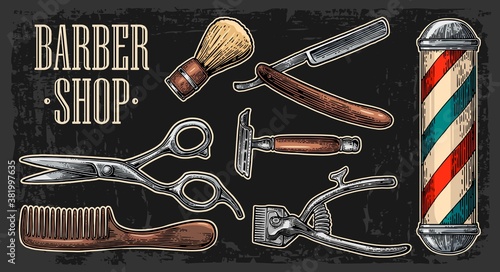 Set tool for BarberShop with logotype