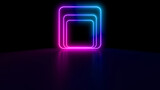 Neon lights on a black background. Reflections on the floor. 3d rendering image.