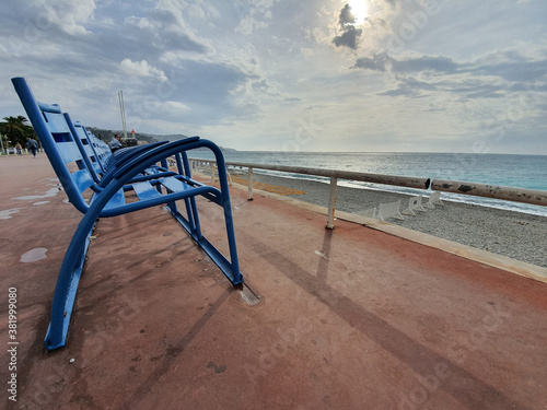 Blue chair at beach Nice France
