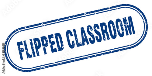 flipped classroom stamp. rounded grunge textured sign. Label