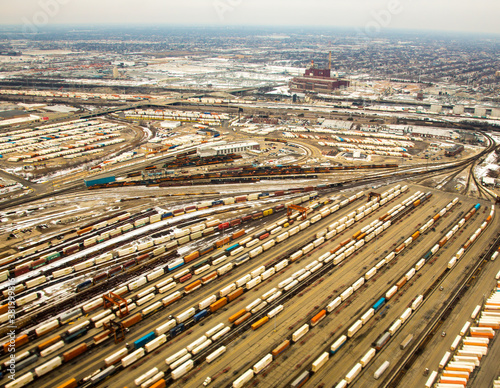Aerial view of the Railroad switching station in Chicago
