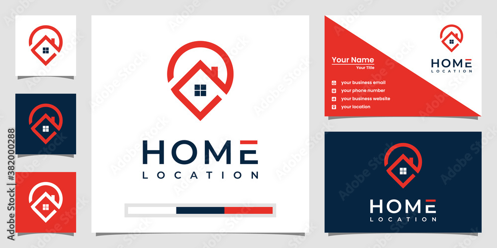 Home location logo templates with line art style and business card design Home location logo templates with line art style and business card design