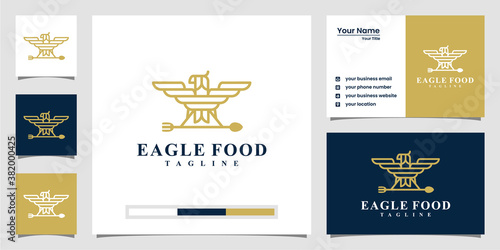 Creative eagle food logo inspiration. with line art style and business card
