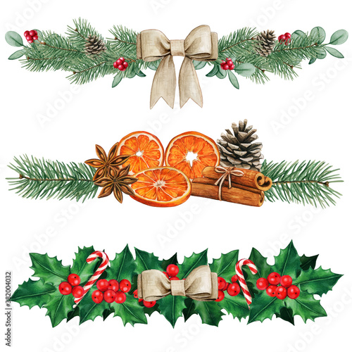 Elegant watercolor natural christmas dividers